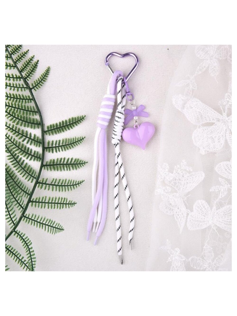 Braided Rope Keychain Backpack Charm Heart Bow Keyring - Picture 5 of 6